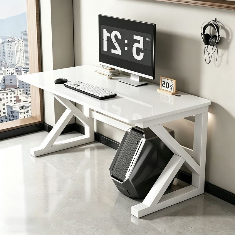 Simple modern tempered glass gaming desk, desktop table for home, bedroom, office, study, and computer use