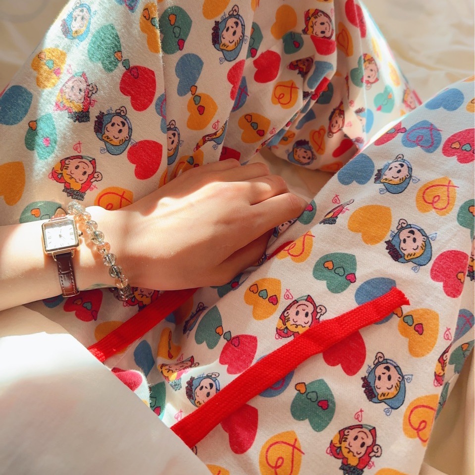 Pijamas sueltos de cereza de manzana de algodón cepillado, pantalones lindos para el hogar