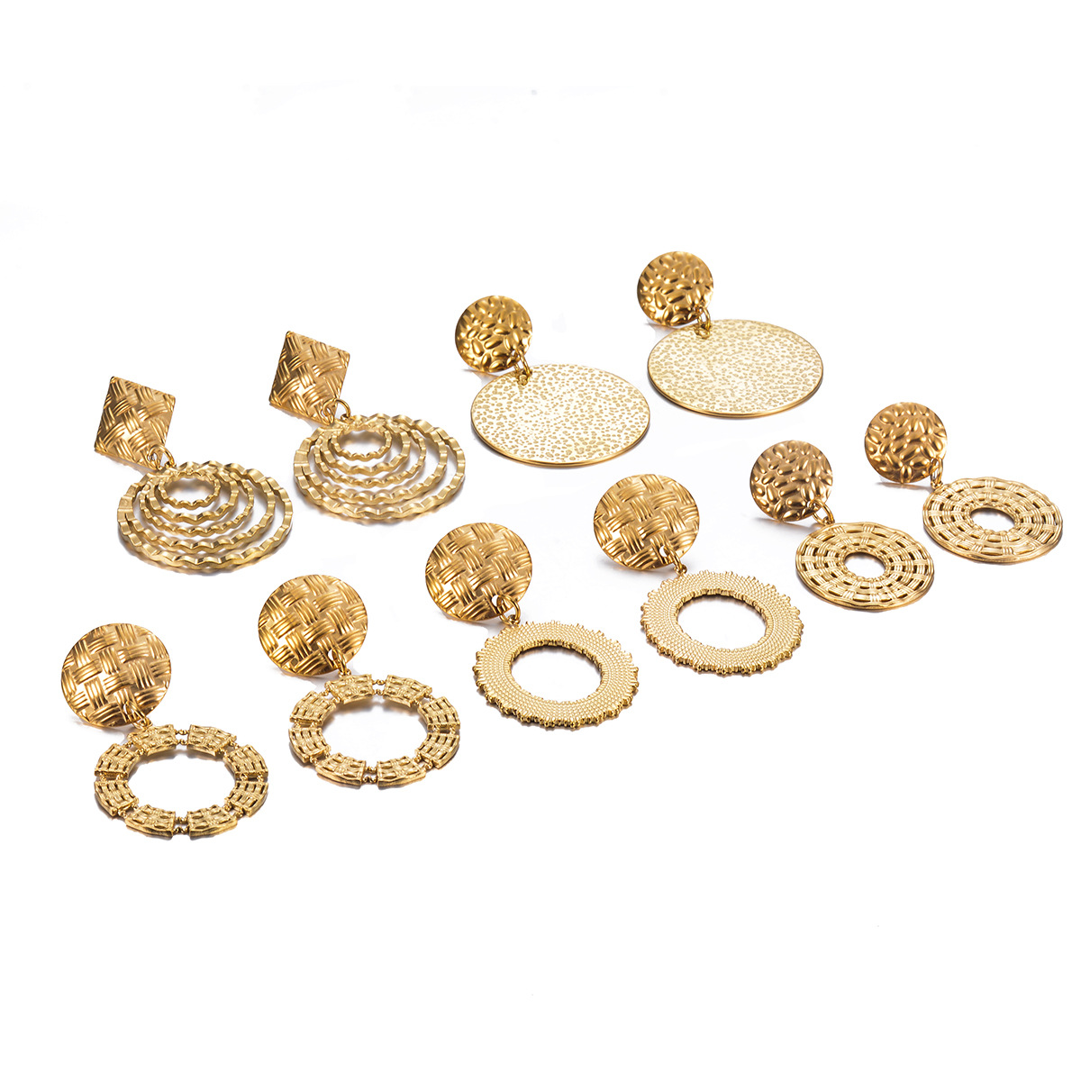 1 Pair Retro Round Plating Stainless Steel Drop Earrings display picture 12