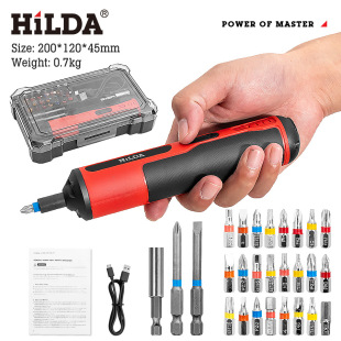 Hilda Electric Lithium Screwdriver Rechargeable Small Household Cross-Border Electric Screwdriver Tool Set