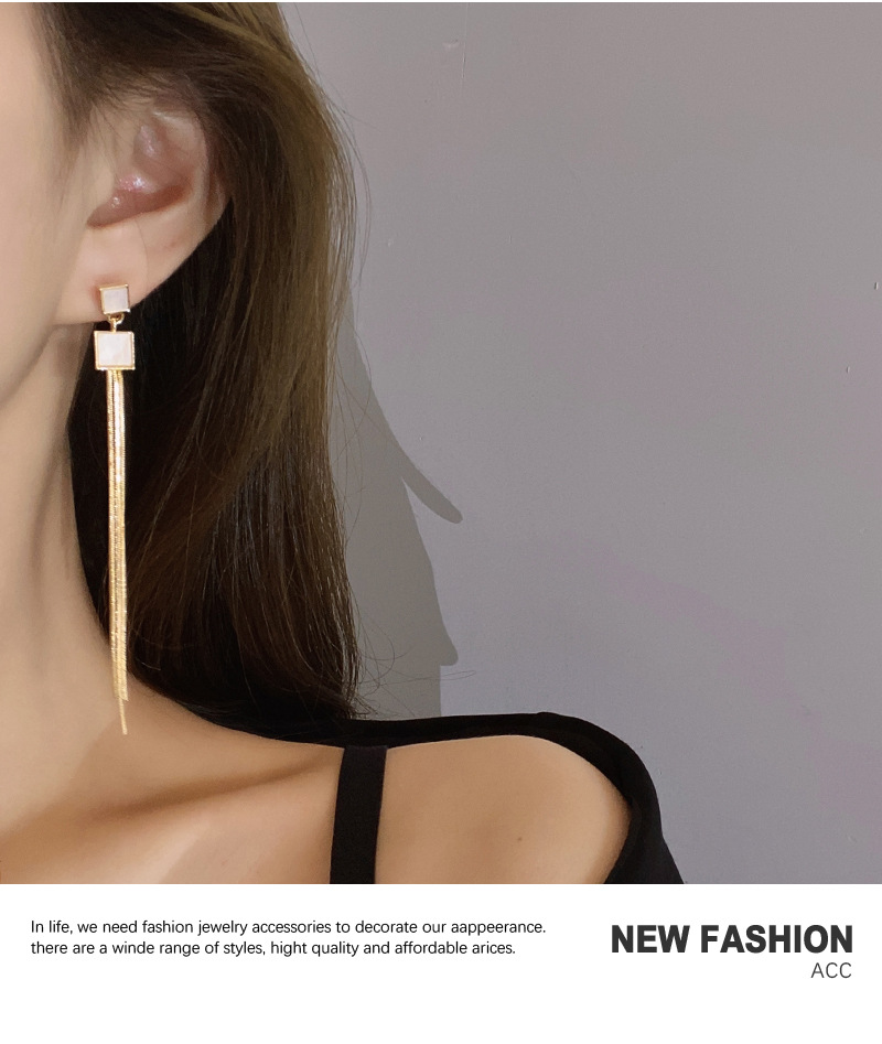European and American fashion motherofpearl earrings retro long tassel earringspicture5