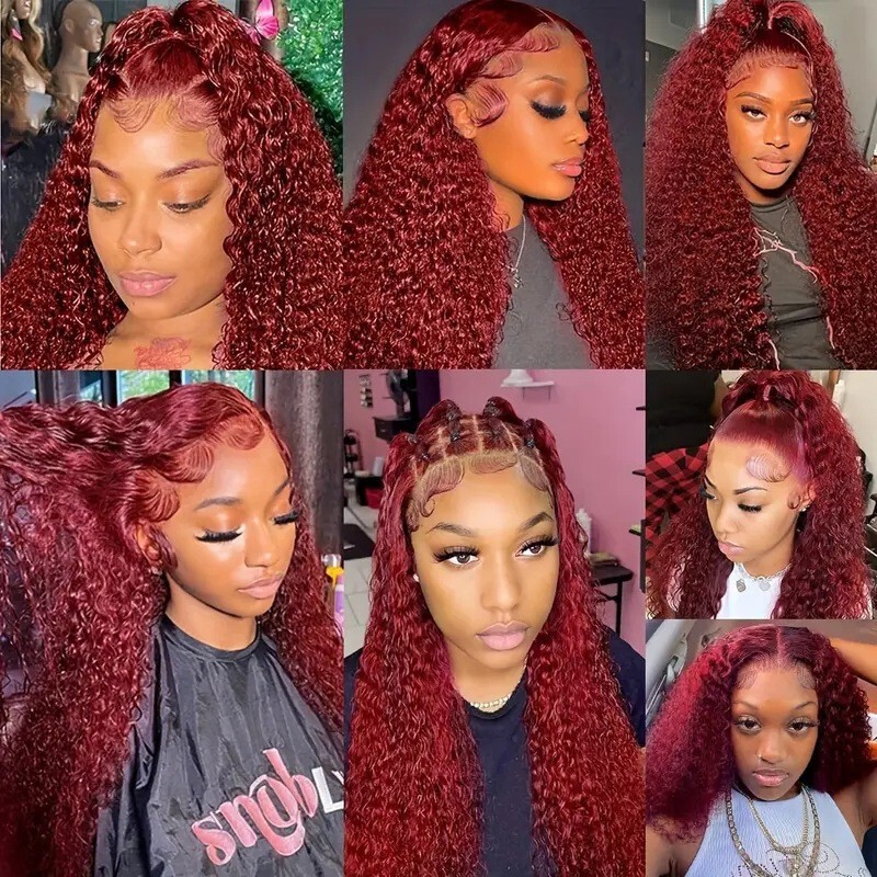 African Women's Small Curly Burgundy Wig, Machine-Made Lace Long Curly Synthetic Fiber Wig, Cross-Border Wig