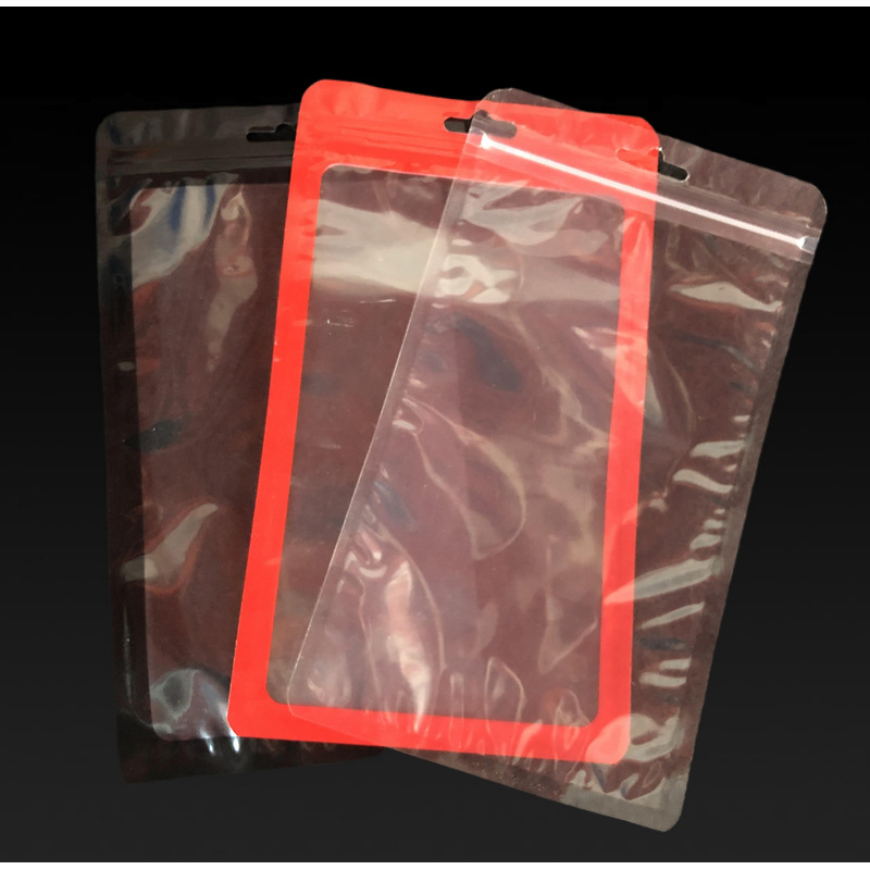 Double-sided transparent mobile phone case packaging bag, high-definition transparent 3C mobile phone accessories zipper bag, hanging ziplock bag