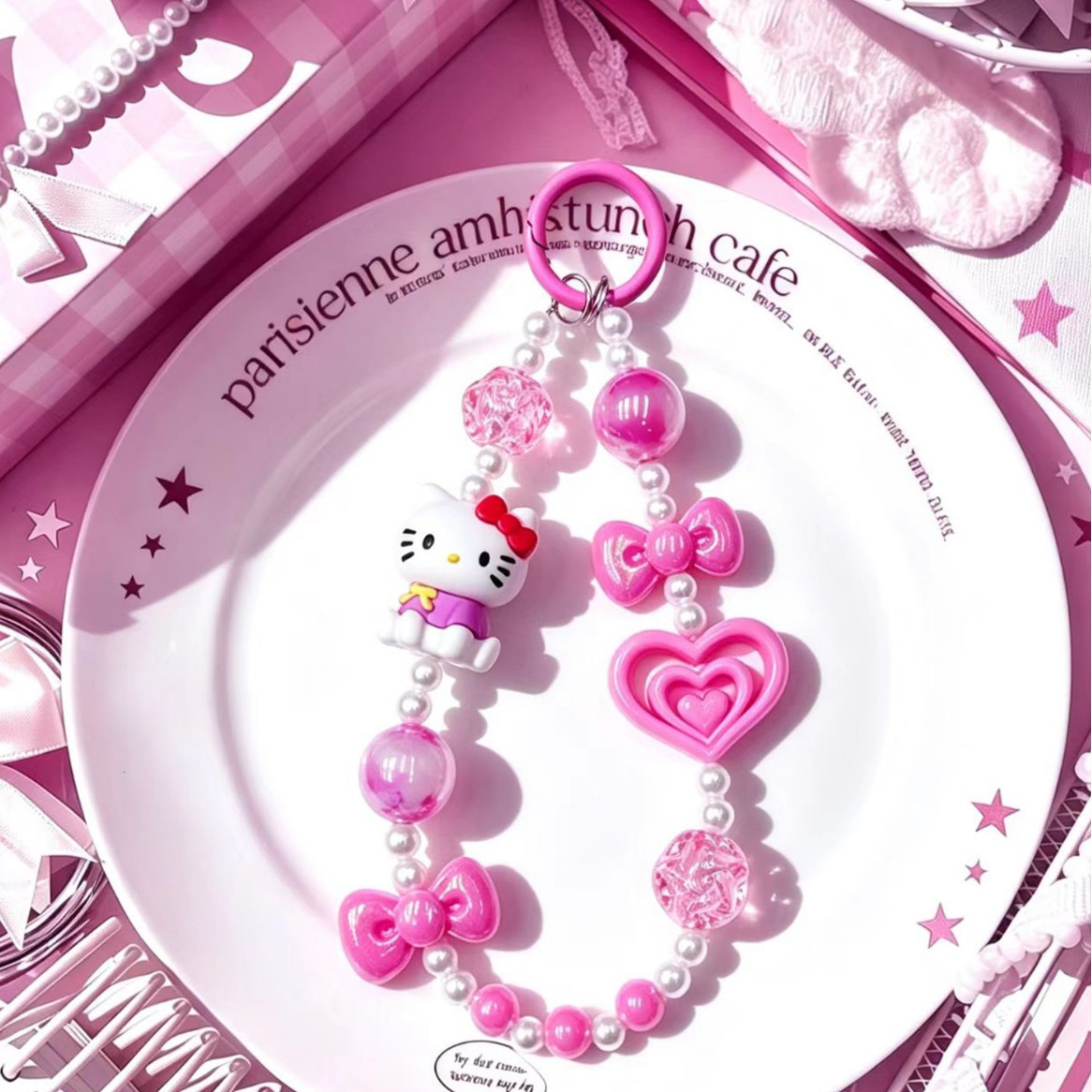 Popular Hello Kitty hand-painted bead charm with intricate design and heavy-duty oil painting, DIY phone chain lanyard pendant