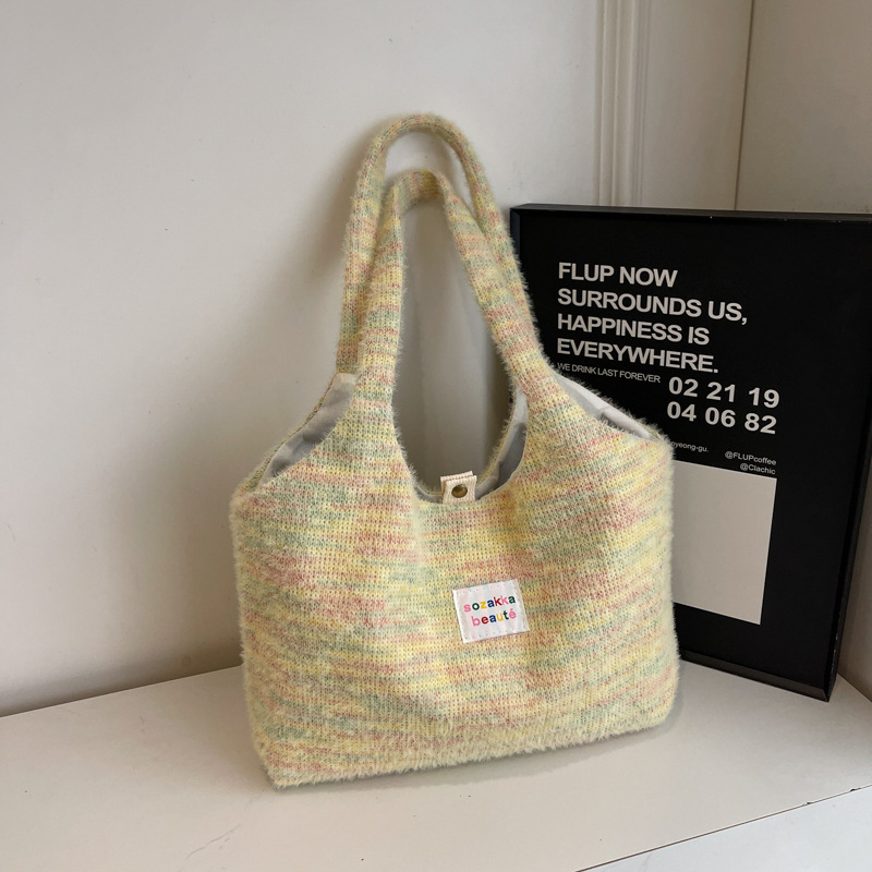 Nicho de diseño original chaleco peludo de la niña bolsas de hombro rayas arco iris bolsas de viaje de clase estudiantes
