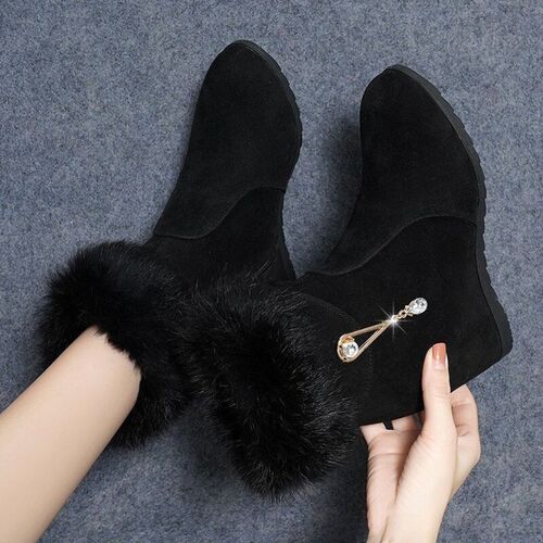 Women's Soft Fur Insole Snow Boots, Autumn/Winter Fur-Insole Short Boots with Warm Fleece, Heated Cotton Shoes for Wholesale