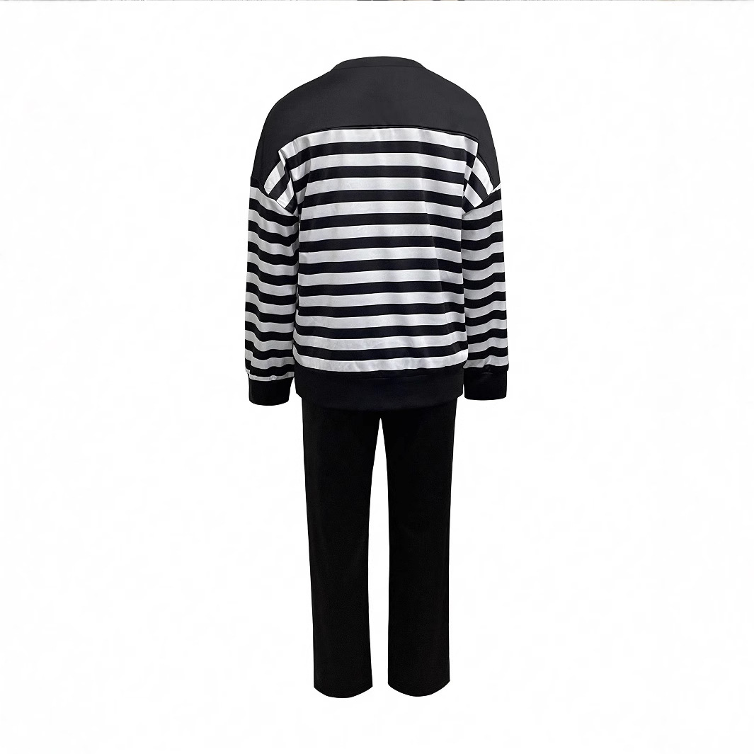 Women's Striped Color Block Two Piece Set Long Sleeve Crew Neck Top with Solid Color Bottom for Spring Autumn Winter_ecoleips.com