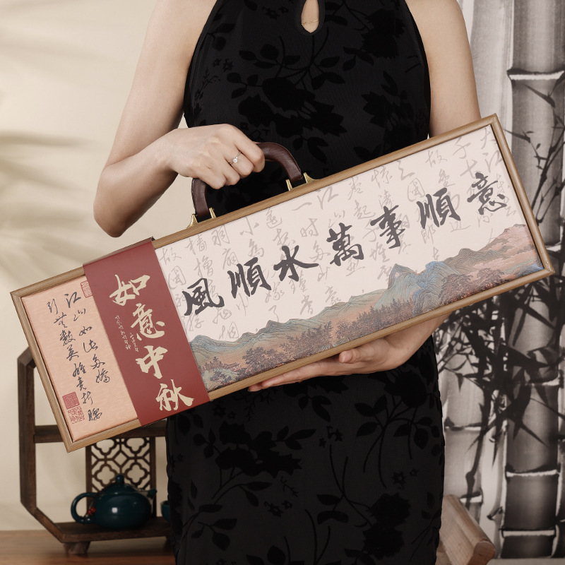 现货皮革手提木质中秋月饼礼盒高档企业送客户原木色中秋礼盒批发|undefined
