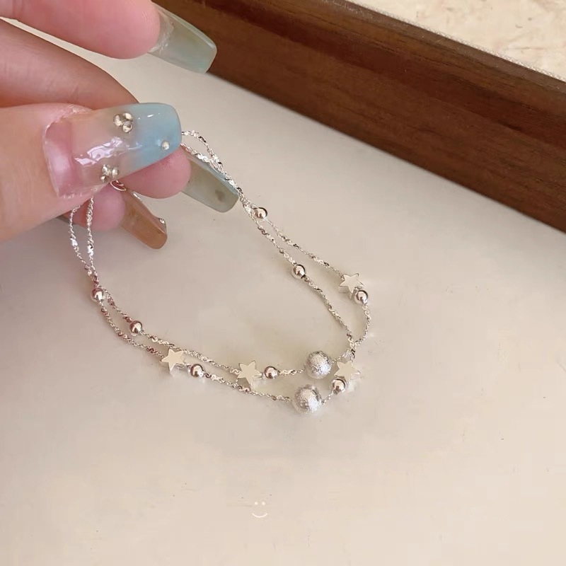 Star Frosted Ball Double Layer Stacked Bracelet Women's Light Luxury Niche High-end Sense Exquisite Micro-inlaid Zircon Bracelet