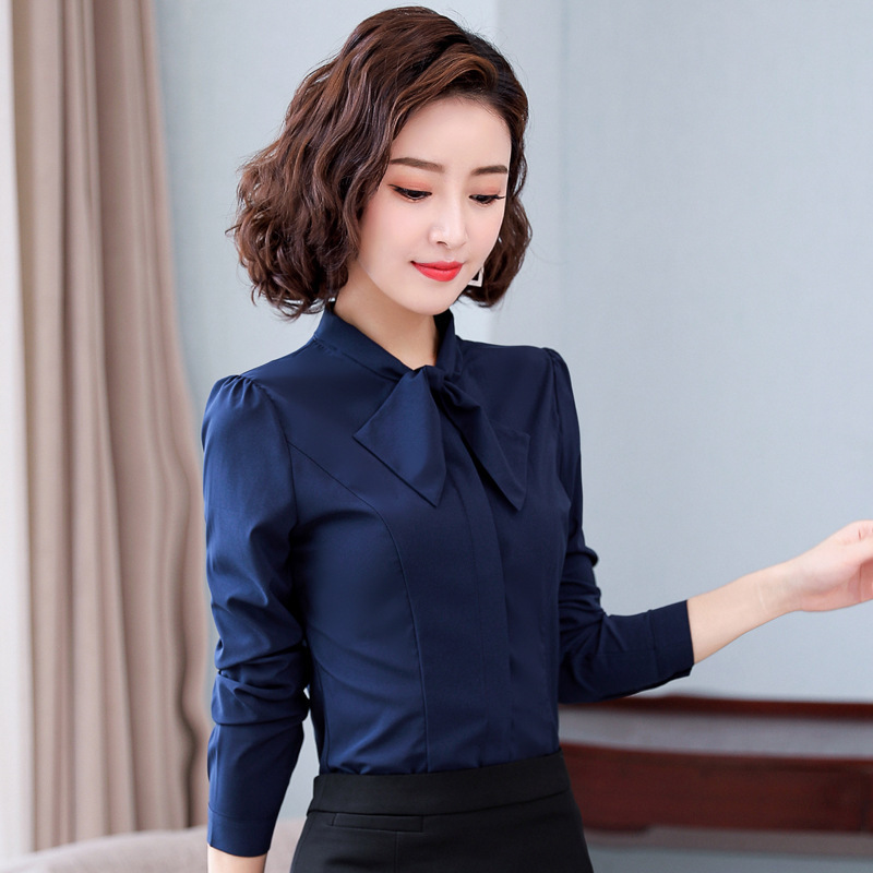 Hotel Korean Style Office Work Clothes Shirt Women 2020 Autumn and Winter Professional Long Sleeve Collar Top Wholesale Women