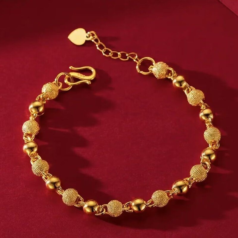Gold Store Non-Fading Frosted Bead Bracelet for Women, Chinese Style, Solid Frosted Gift with Water Ripple Design
