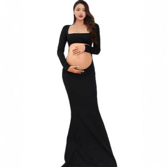 European and American Cross-border Pregnant Women's Photo Clothing Elastic Pregnant Women's dress Fishtail Skirt Skirt with Open Back and Exposed Belly Floor Skirt