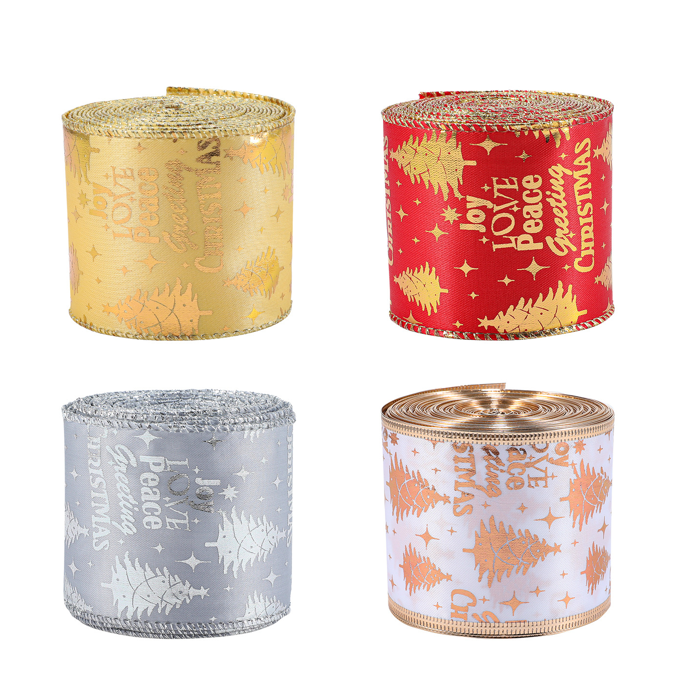 Tela de Navidad de cebolla dorada estampada caja de regalo de árbol de Navidad arco tejido cinta de cinta decoración cinta de colores cinta