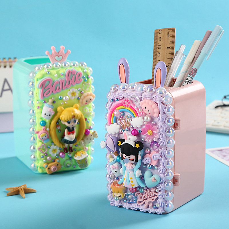 儿童diy奶油胶冰箱笔筒中小学生卡通创意桌面多功能收纳摆件批发|ru