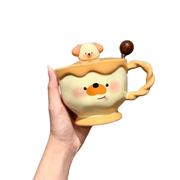Cute cerdo cerámico taza con cubierta cuchara de oficina de chicas taza de agua para beber taza de desayuno casero pareja
