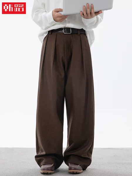 Smooth and Drapey Pleated Trousers, Autumn Style, Loose Straight-Leg Pants, Japanese Retro Trendy Casual Pants