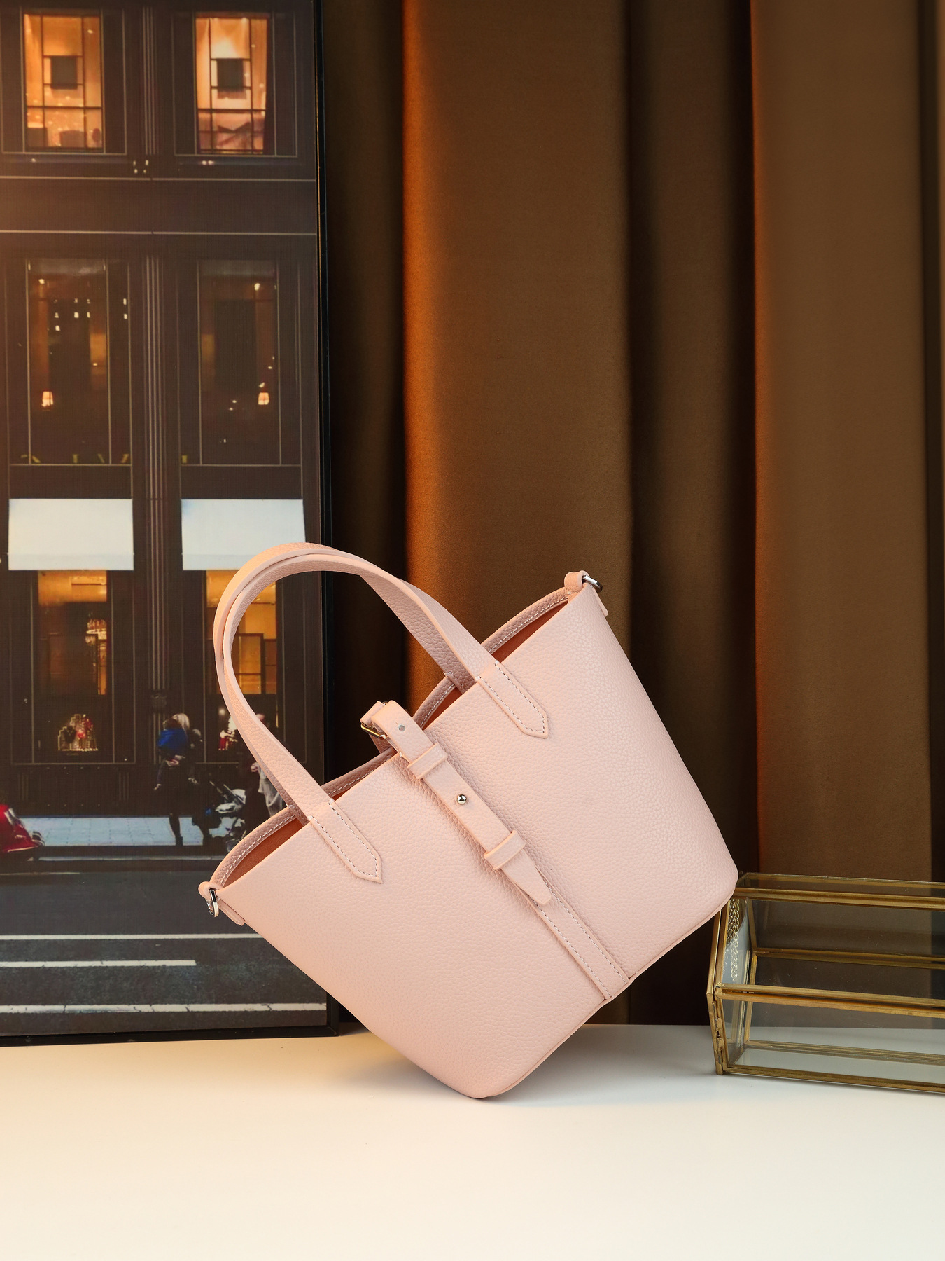 Lychee Pattern Women's Handbag Solid Color Bucket Bag Versatile Shoulder/Crossbody Bag For Commuting PU Leather Zipper Closure Medium Size_voghion.com