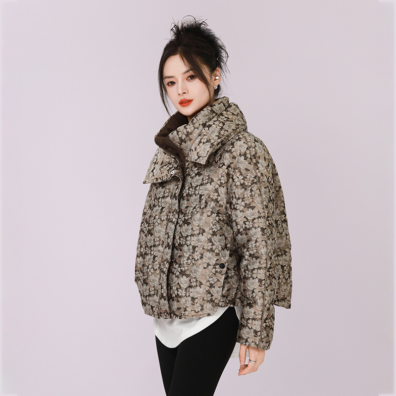 超好看羽绒服女冬季2025新款女士中长款小个子保暖提花白鸭绒外套|undefined