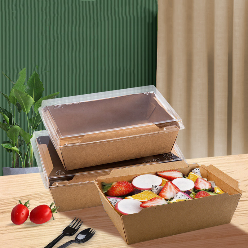 透明盖快餐盒500,700,1050ml打包盒轻食减肥沙拉打包盒牛皮纸盒