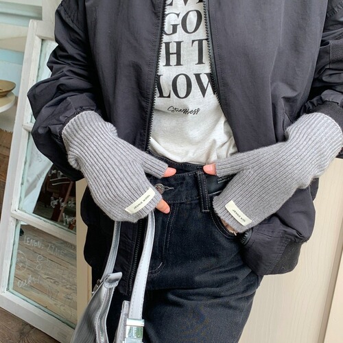 Autumn and winter new solid color half-finger wool gloves for women warm fingerless student gloves for women autumn and winter