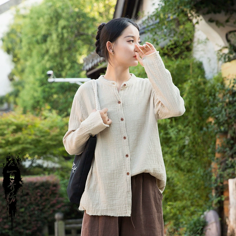 Новая женская блузка из хлопка и льна, двухслойная, из бамбукового волокна, с эффектом песочной стирки, мягкая, универсальная, стильная, художественная, коллекция Осень/Зима 2025