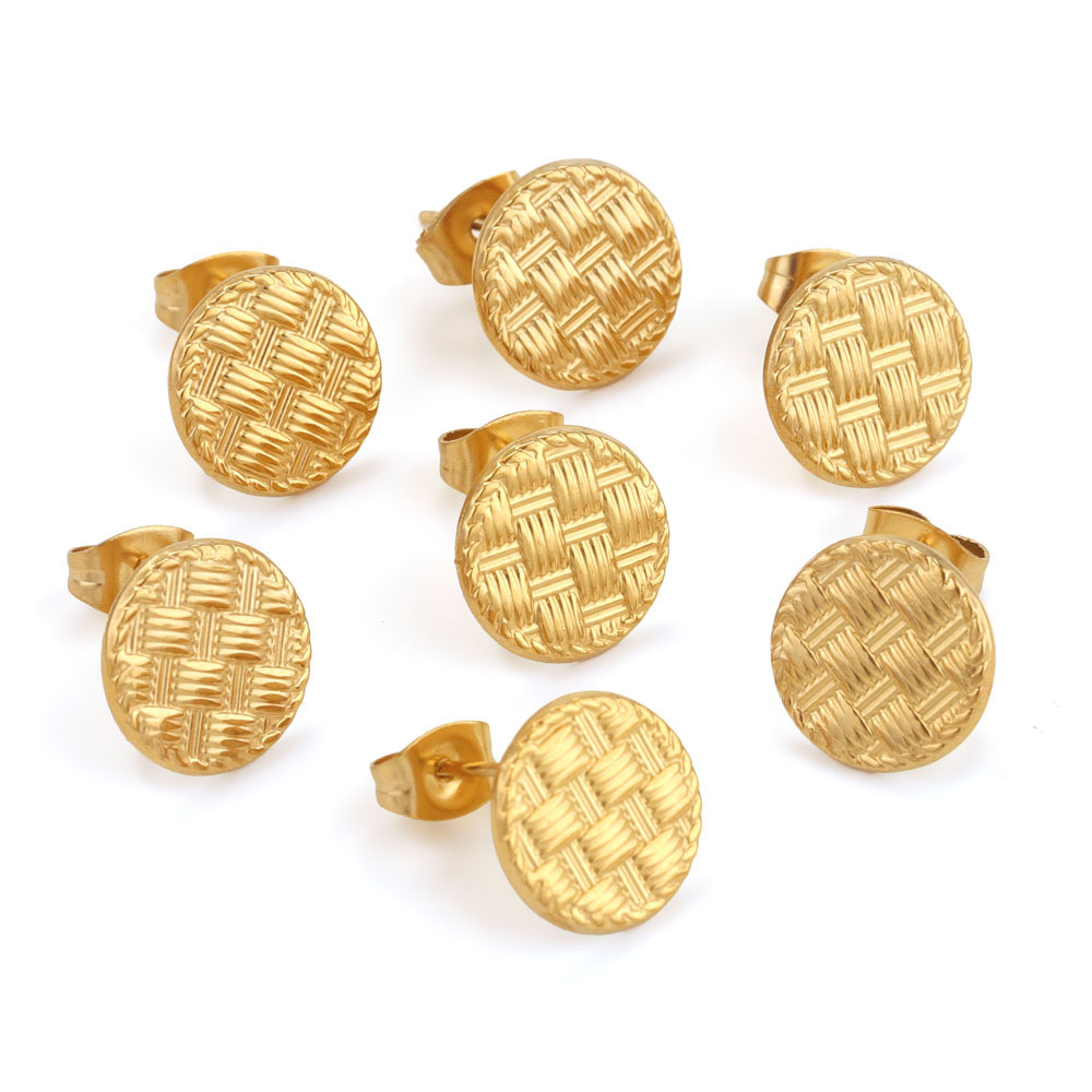 Acero inoxidable trenzado roscado pendientes accesorios de acero titanio pendientes DIY hecho a mano redondo con anillo chapado en oro pendientes Accesorios