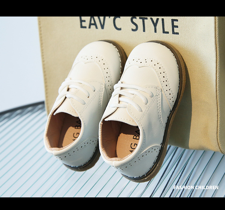British style block sent with shoelaces, boys leather soft soled baby single shoes, spring and autumn children's shoes_voghion.com