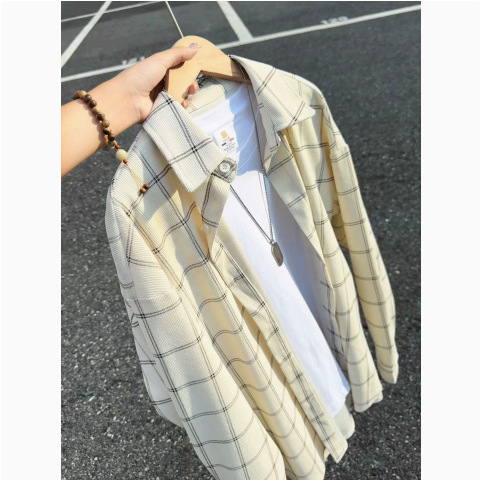 Navy blue American retro plaid long-sleeve shirt for men, autumn commuter cardigan shirt, cleanfit couple's jacket