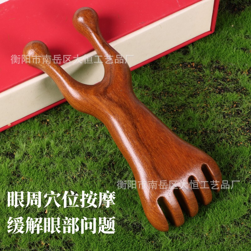 檀木櫛28釘歯鹿角熊手小熊手緑檀大歯幅歯マッサージ櫛長柄櫛指環檀木|undefined