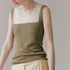 看了又看 溫柔仙氣假兩件拼色設計 朦朧氛圍感針織背心2024春夏新