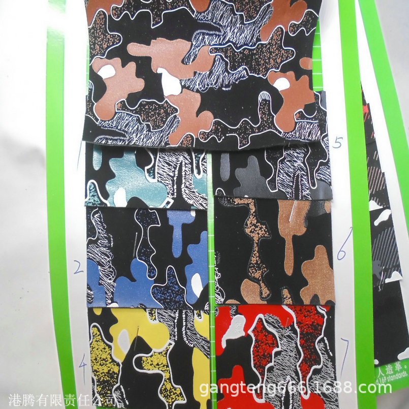 胶印彩色 皮革压胶 迷彩纹黑色 绒面底柔软 块状滴胶 短毛磨砂底