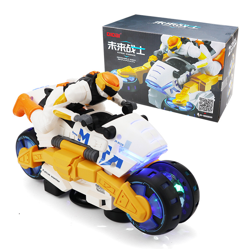 Douyin mismo truco eléctrico motocicleta de deformación juguete para niños luz giratoria música deformación coche de juguete al por mayor