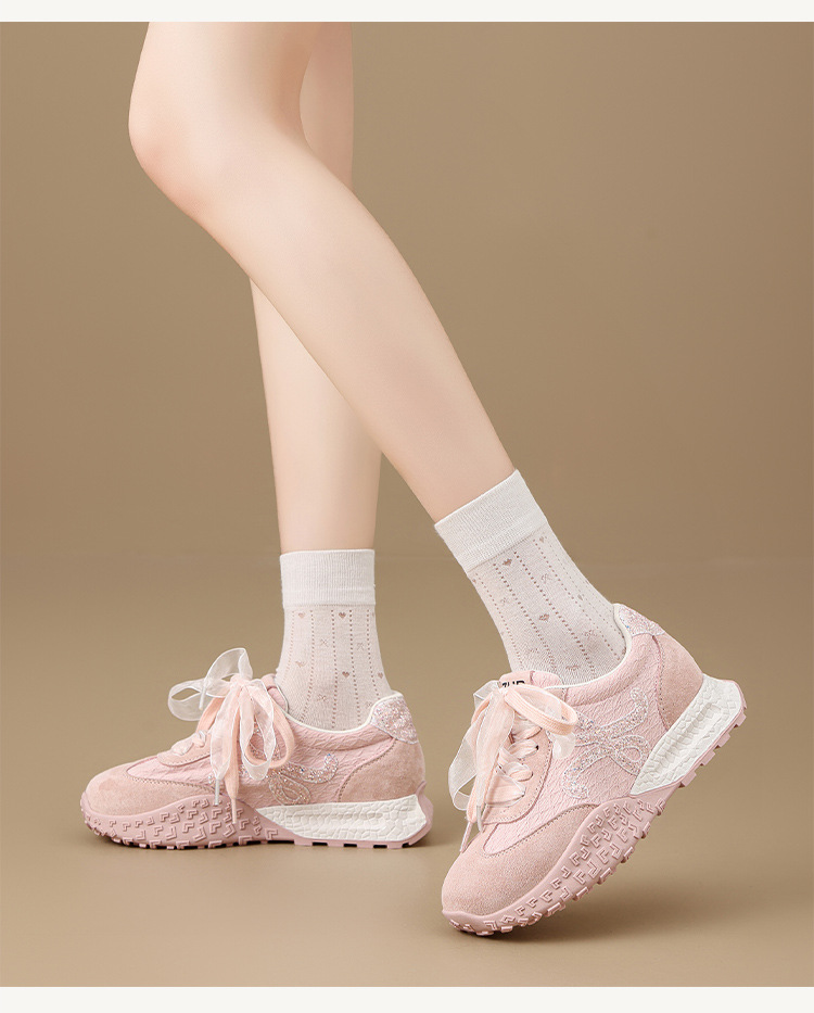 Giày sneaker nữ đế dày cổ điển mũi tròn dây buộc phong cách Đức huấn luyện — Màu hồng chi tiết 23