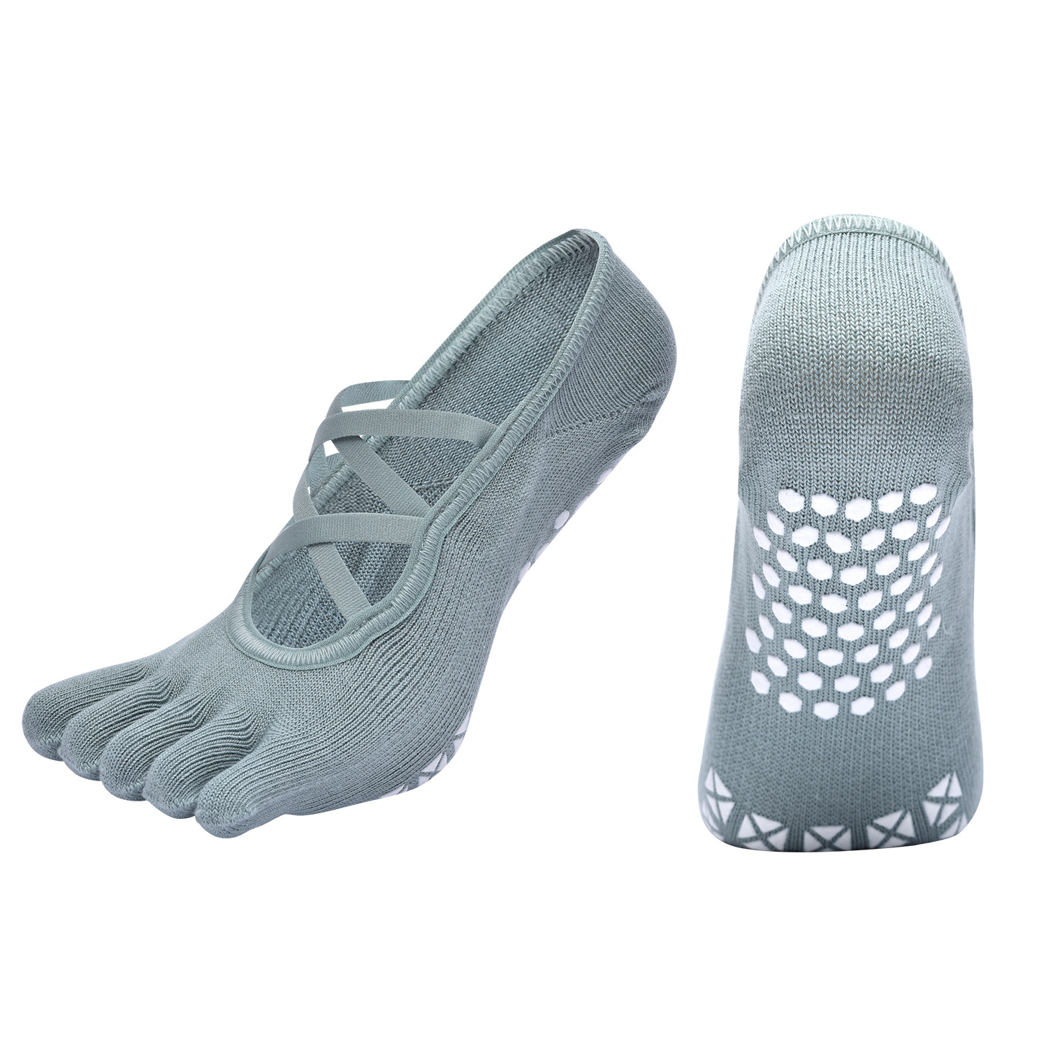 [Serie de colores de Dunhuang] Calcetines de yoga de cinco dedos con ribetas de espiga de correas cruzadas dobles