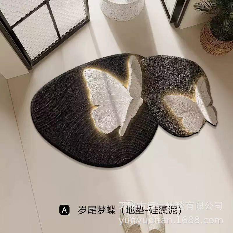 新しい中世スタイルの蝶のバスルームフロアマット滑り止めマットバスルームドアシンク吸収性フットマット速乾性カーペット|undefined