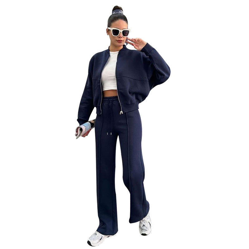 211472 Autumn Winter New Cross-Border European And American Style Solid Color Fleece-Lined Zipper Cardigan Women's_voghion.com