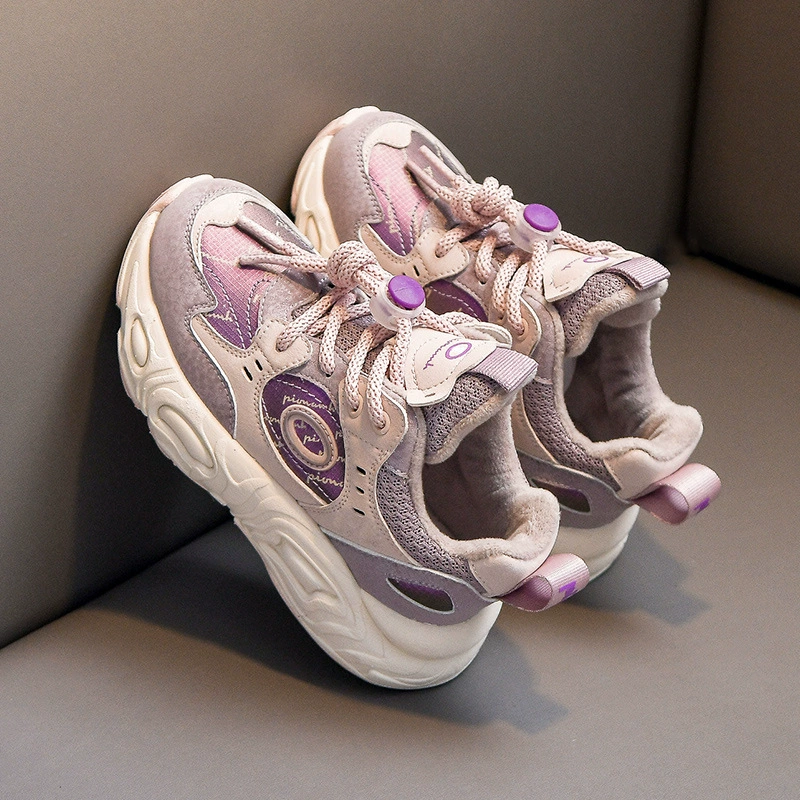 Детские кроссовки для девочек 2025 года, новая модель на осень-зиму, с флисовой подкладкой, для детей постарше, весенне-осенние кроссовки для девочек оптом