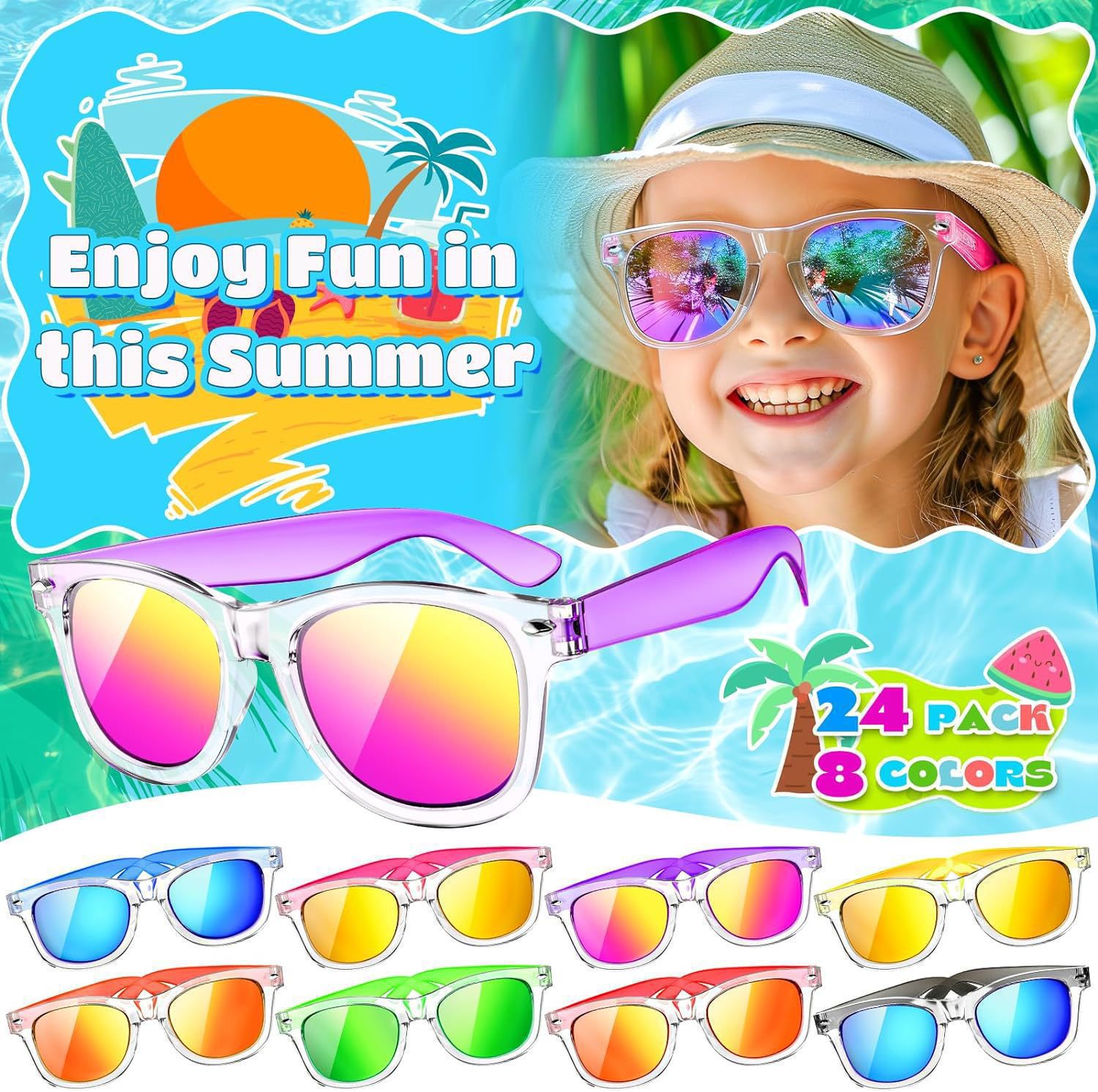 Outdoor, Party Occasion Cute Beach Solid Color PC UV400 Protection Square Full Frame Kids Sunglasses