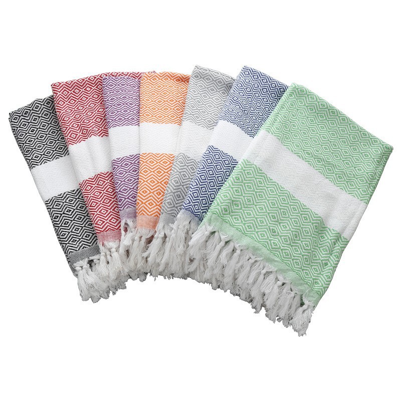 Customized Polyester-Cotton Thickeneded Plain Turkish Diamond Beach Towel, Quick-Drying Double-Layer Bath Towel, Soft Oversized Towel