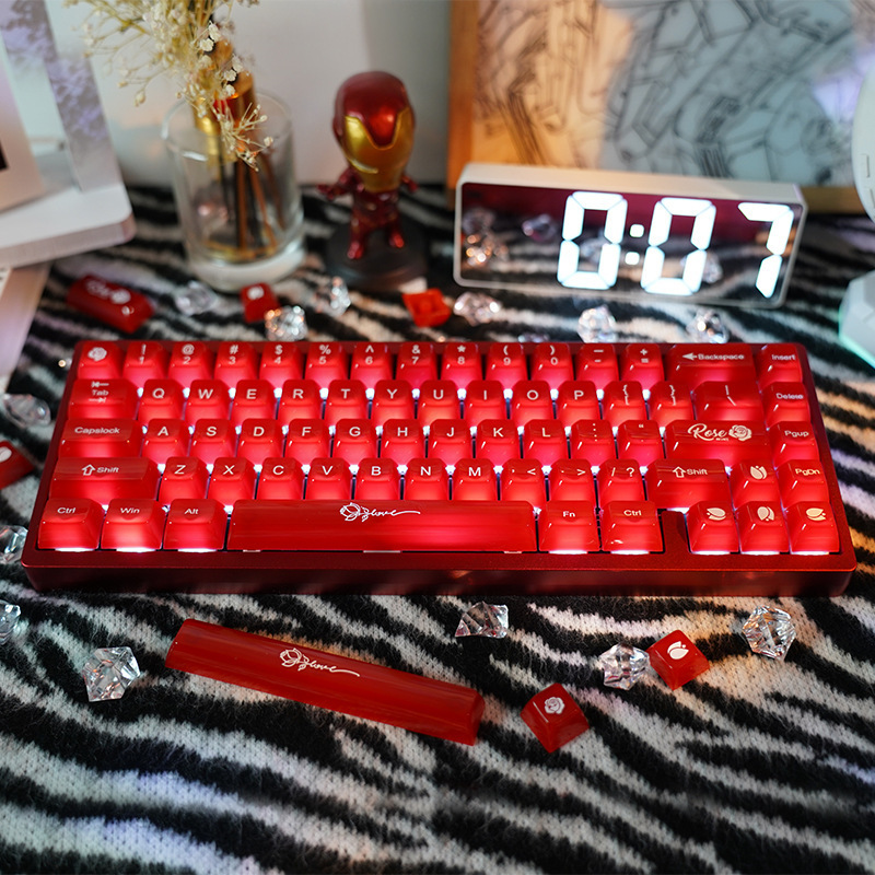 霧が通る赤ピンクキーキャップ 117 キー高価値パーソナライズされたメカニカル PC 素材 DIY クロスキーキャップ - キーボードなし|undefined