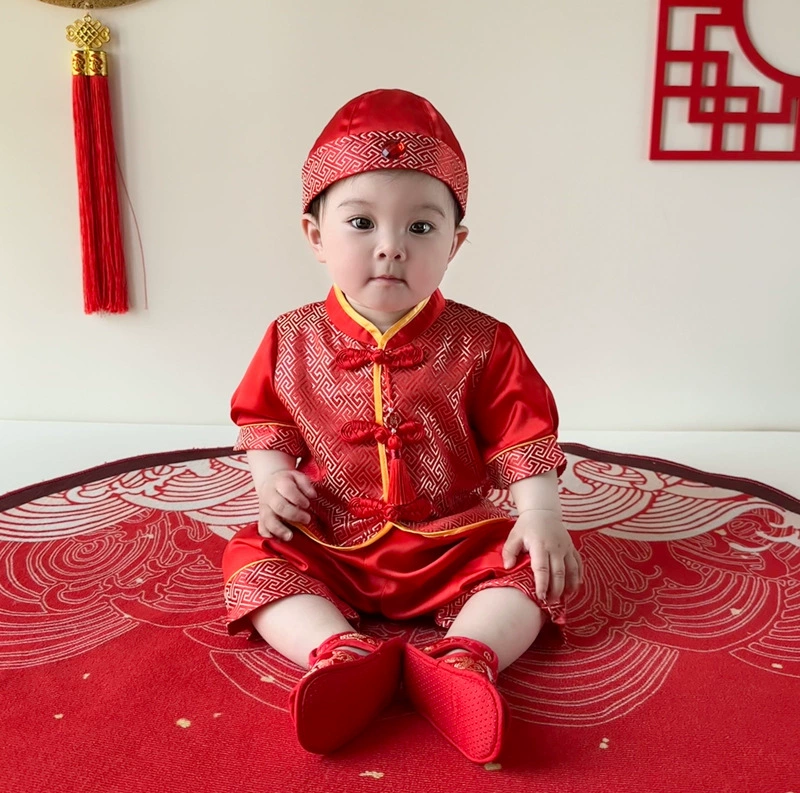 Детский костюм Тан для захвата недели для мальчиков и девочек, красное банкетное платье в китайском стиле на один год на сто дней, костюм с полной луной, костюм Тан, костюм Хань