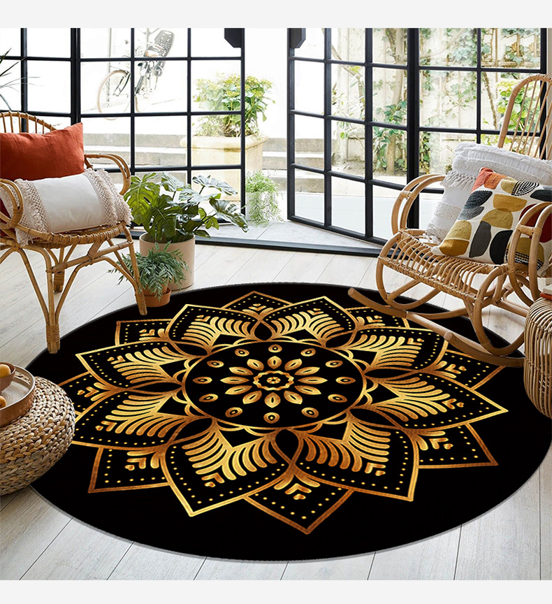 烫金曼陀罗地毯,民族风地毯,地毯民宿,客厅茶几毯,阳台桌椅地垫