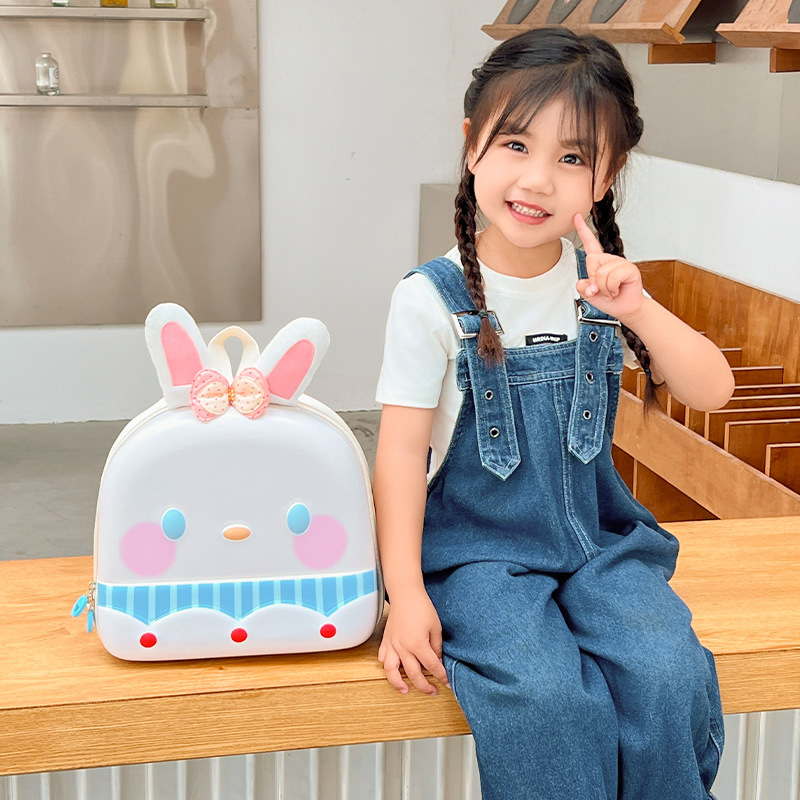 Jardín de infantes bolsas escolares bonitas dibujos animados bonitos conejos de orejas largas mochila para niños nueva bolsa de huevo para niños