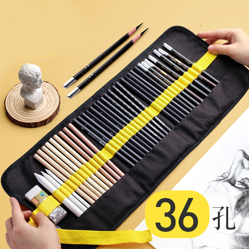Bolsa de bolígrafo de tela de plomo de color boceto de lápiz especial de pintura de arte 36 colores 36 agujeros portátiles