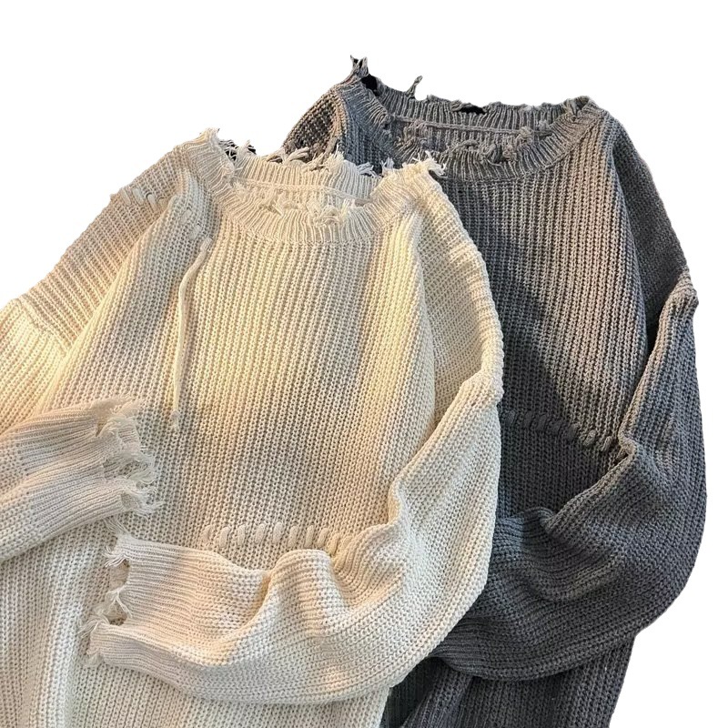 Otoño ins high street ripped suéter pareja marca de moda suelta suéter de estilo perezoso estilo coreano suéter de estudiante de moda
