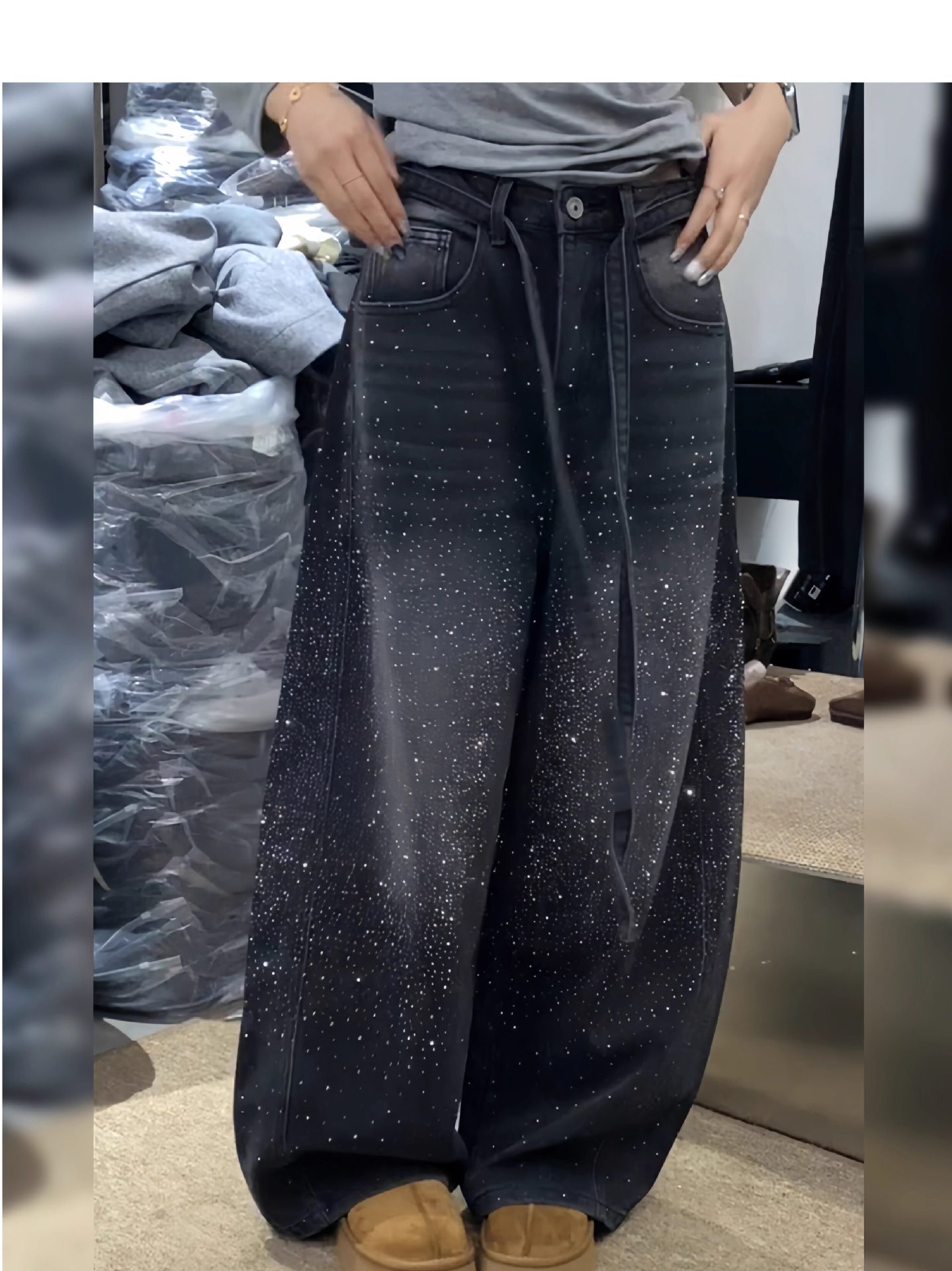 Y2K Rhinestone Embellished Jeans – Vintage High-Waisted Flare Pants For Women (S-3XL, Regular/Fleece Lined)​_ecoleips.com