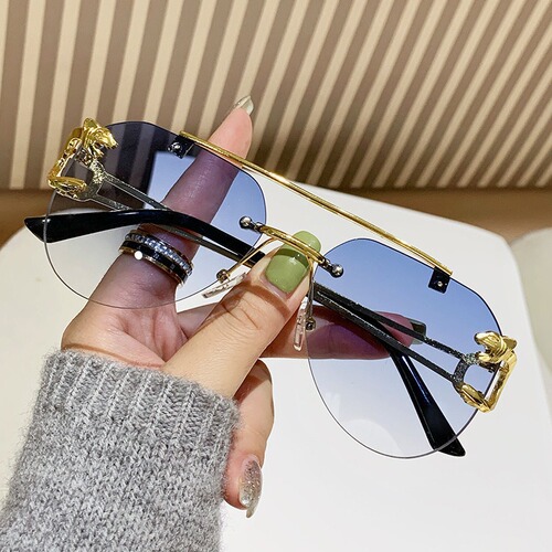 New European and American Cross-border Fashion High-end Sunglasses Men's Women's Large Face Slimming Leopard Head Sun Glasses Same Style as Internet Celebrities