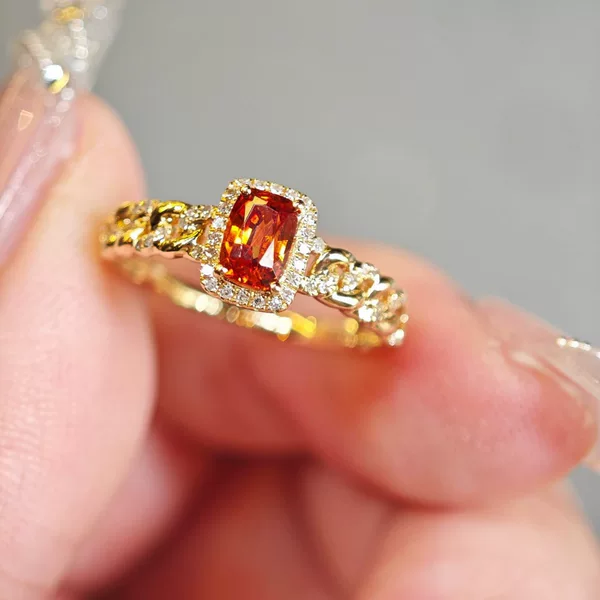 New High Imitation Fanta Stone Ring Aima Orange 18K Gold Inlaid Diamond Retro Accessible Luxury Women's Ring Jewelry