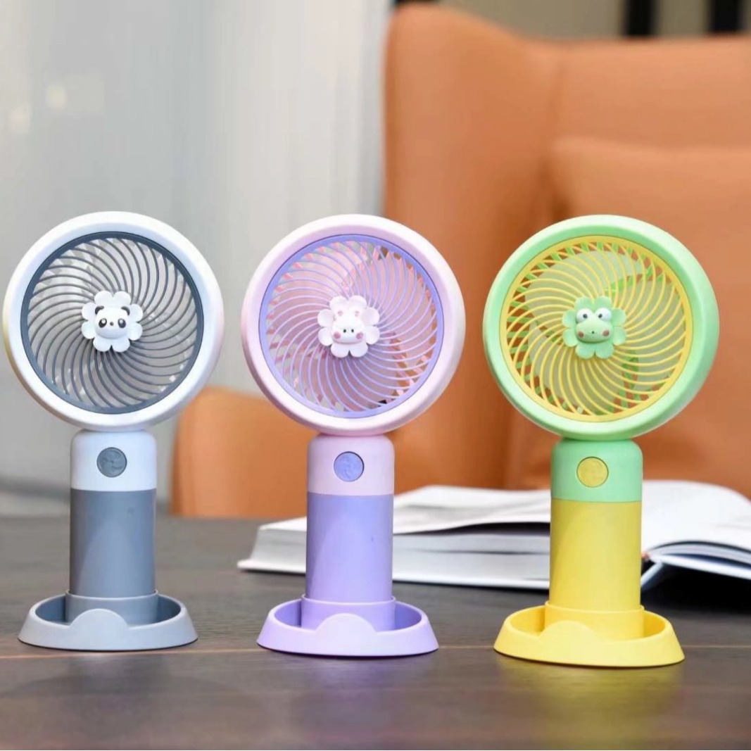 Cross-border new cute cartoon handheld with base fan mini USB charging summer outdoor portable fan