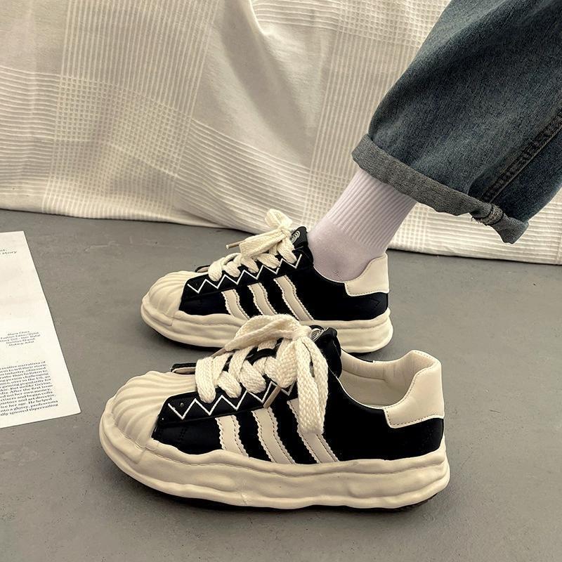 New Versatile Sneakers 2025 White Casual Niche Dad Shoes Shell Toe Women's Trendy Thick-Soled Dissolvable Shoes
